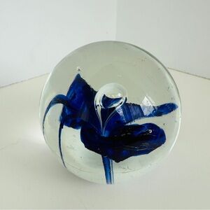 Clear and Blue Glass Paperweight